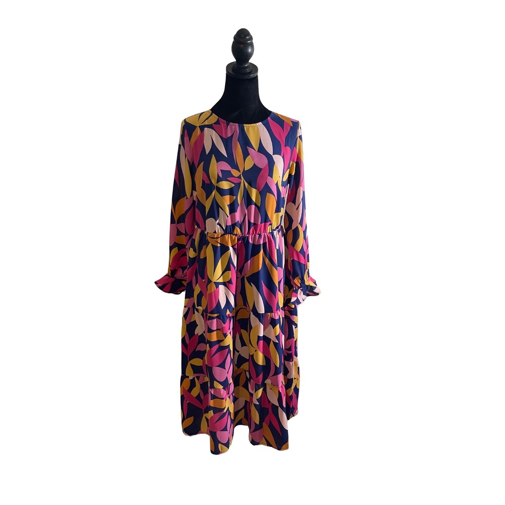 Kirundo Women's Boho Floral Print Long Sleeve Tiered Midi Dress Casual Small NWT